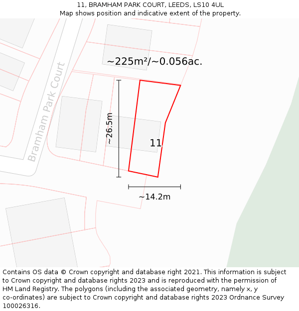 11, BRAMHAM PARK COURT, LEEDS, LS10 4UL: Plot and title map