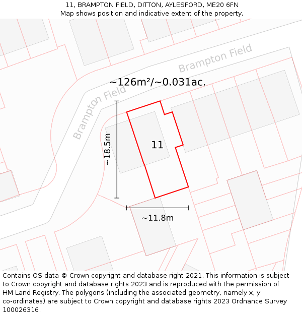 11, BRAMPTON FIELD, DITTON, AYLESFORD, ME20 6FN: Plot and title map