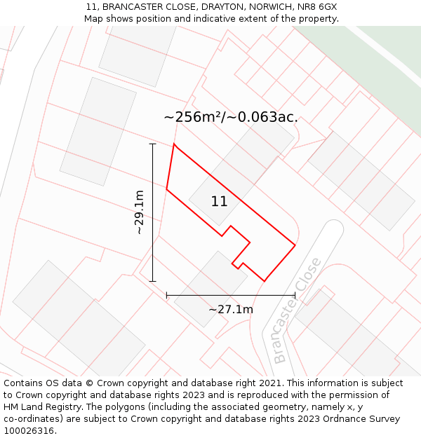 11, BRANCASTER CLOSE, DRAYTON, NORWICH, NR8 6GX: Plot and title map