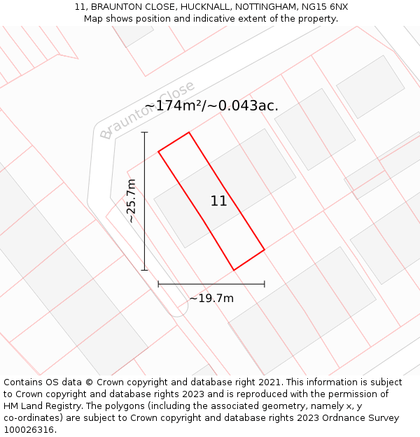 11, BRAUNTON CLOSE, HUCKNALL, NOTTINGHAM, NG15 6NX: Plot and title map
