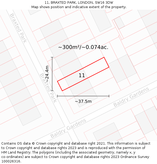 11, BRAXTED PARK, LONDON, SW16 3DW: Plot and title map