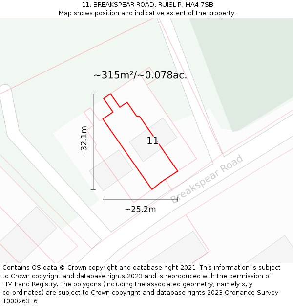 11, BREAKSPEAR ROAD, RUISLIP, HA4 7SB: Plot and title map