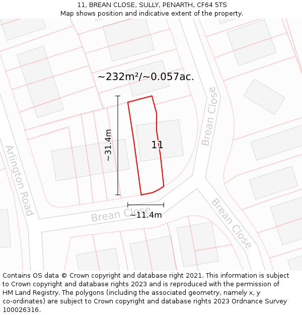 11, BREAN CLOSE, SULLY, PENARTH, CF64 5TS: Plot and title map