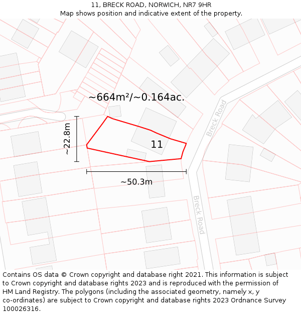 11, BRECK ROAD, NORWICH, NR7 9HR: Plot and title map