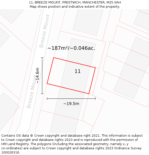 11, BREEZE MOUNT, PRESTWICH, MANCHESTER, M25 0AH: Plot and title map