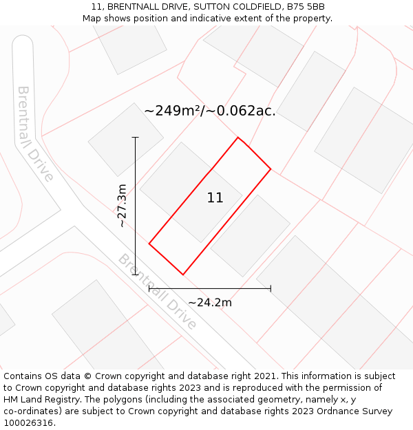 11, BRENTNALL DRIVE, SUTTON COLDFIELD, B75 5BB: Plot and title map