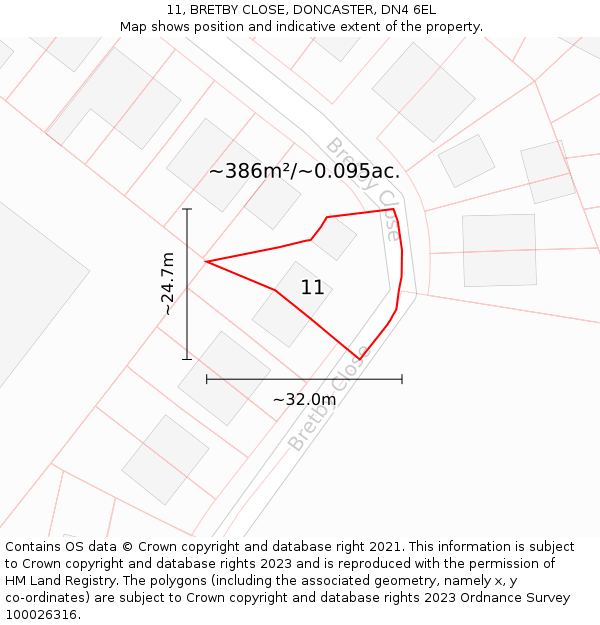 11, BRETBY CLOSE, DONCASTER, DN4 6EL: Plot and title map