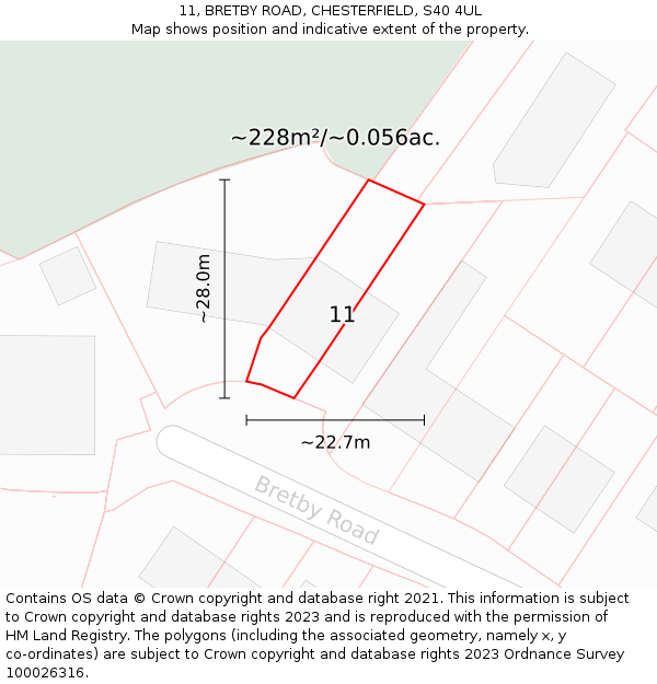 11, BRETBY ROAD, CHESTERFIELD, S40 4UL: Plot and title map