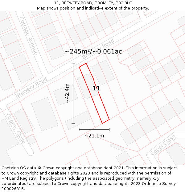 11, BREWERY ROAD, BROMLEY, BR2 8LG: Plot and title map
