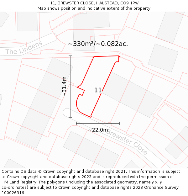 11, BREWSTER CLOSE, HALSTEAD, CO9 1PW: Plot and title map
