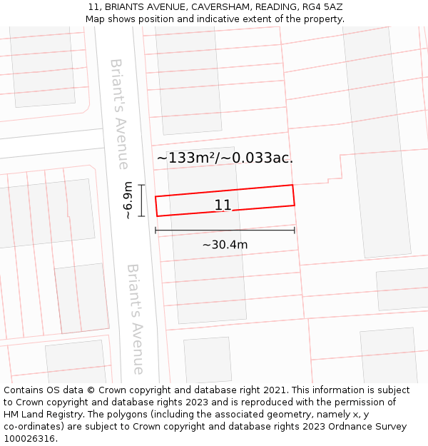 11, BRIANTS AVENUE, CAVERSHAM, READING, RG4 5AZ: Plot and title map