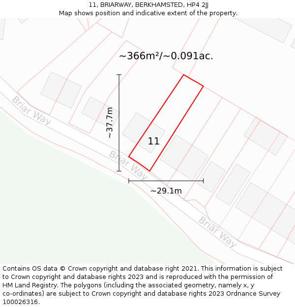 11, BRIARWAY, BERKHAMSTED, HP4 2JJ: Plot and title map
