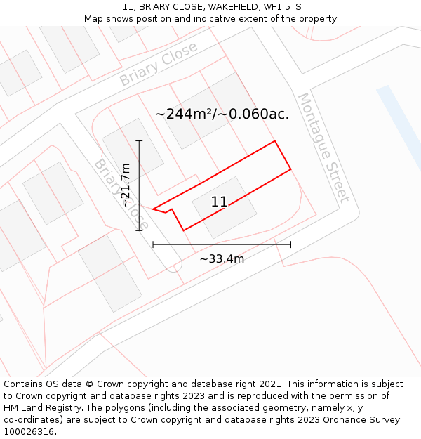 11, BRIARY CLOSE, WAKEFIELD, WF1 5TS: Plot and title map