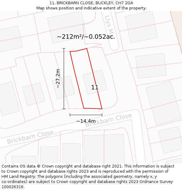 11, BRICKBARN CLOSE, BUCKLEY, CH7 2GA: Plot and title map
