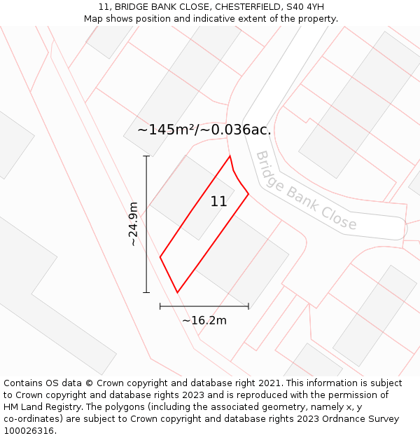 11, BRIDGE BANK CLOSE, CHESTERFIELD, S40 4YH: Plot and title map