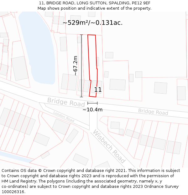 11, BRIDGE ROAD, LONG SUTTON, SPALDING, PE12 9EF: Plot and title map