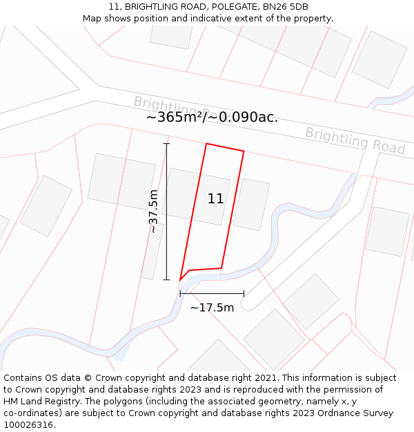 11, BRIGHTLING ROAD, POLEGATE, BN26 5DB: Plot and title map