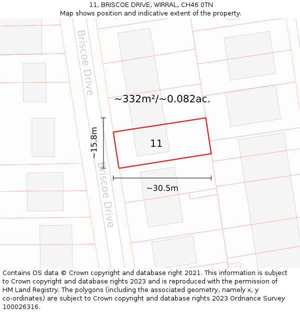 11, BRISCOE DRIVE, WIRRAL, CH46 0TN: Plot and title map