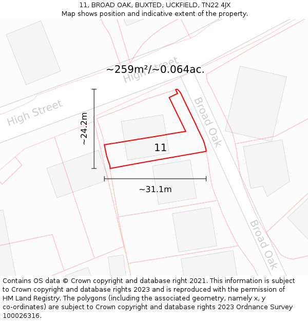 11, BROAD OAK, BUXTED, UCKFIELD, TN22 4JX: Plot and title map