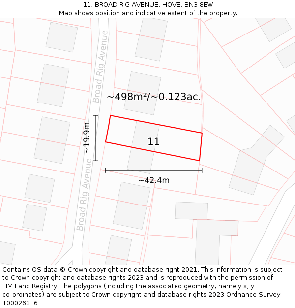 11, BROAD RIG AVENUE, HOVE, BN3 8EW: Plot and title map