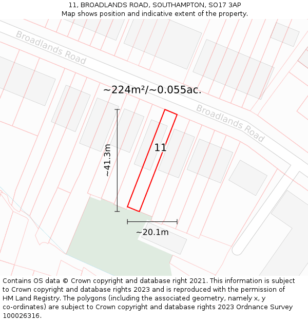 11, BROADLANDS ROAD, SOUTHAMPTON, SO17 3AP: Plot and title map
