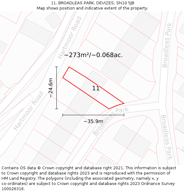 11, BROADLEAS PARK, DEVIZES, SN10 5JB: Plot and title map