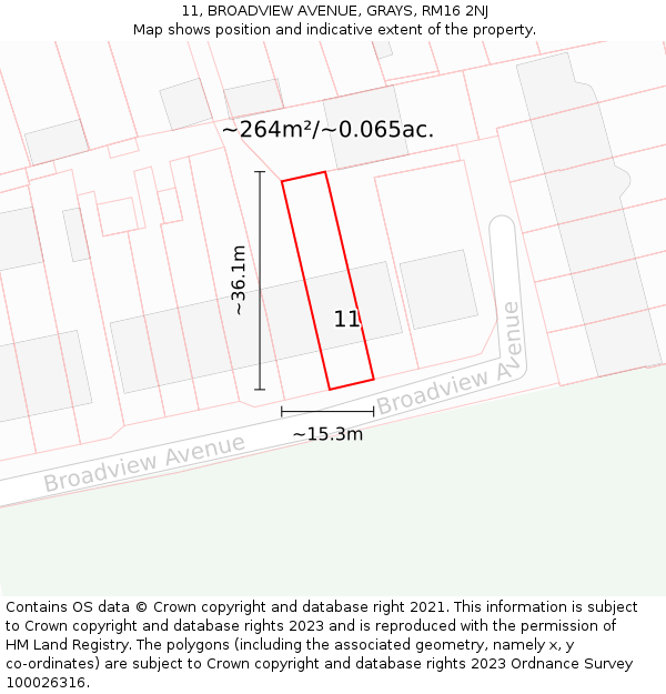 11, BROADVIEW AVENUE, GRAYS, RM16 2NJ: Plot and title map