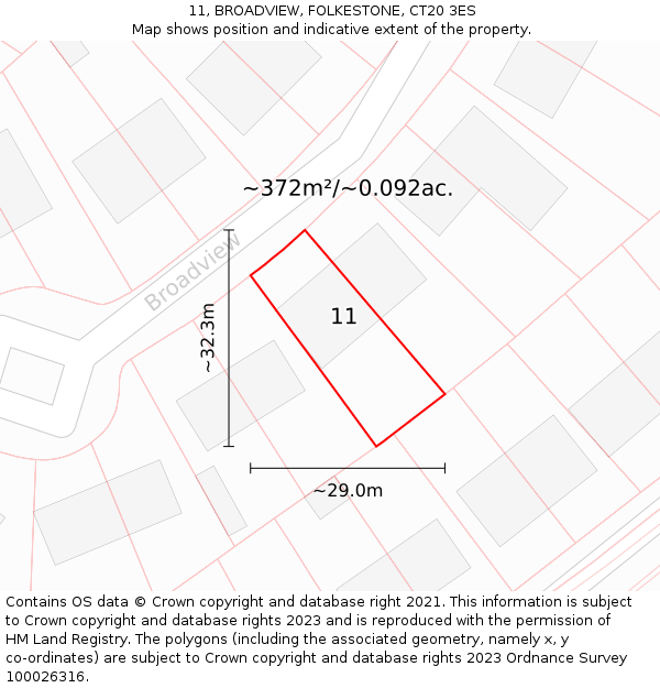 11, BROADVIEW, FOLKESTONE, CT20 3ES: Plot and title map