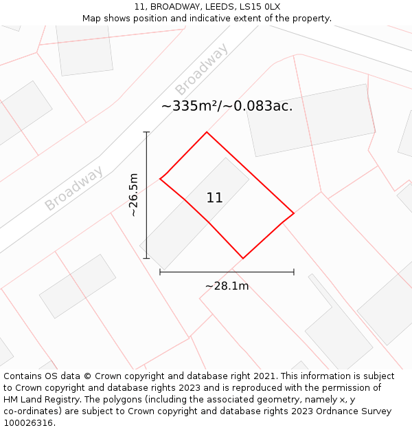 11, BROADWAY, LEEDS, LS15 0LX: Plot and title map
