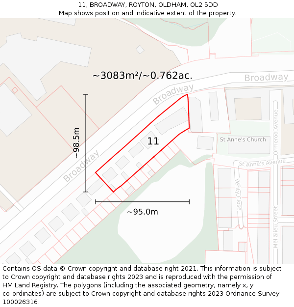 11, BROADWAY, ROYTON, OLDHAM, OL2 5DD: Plot and title map