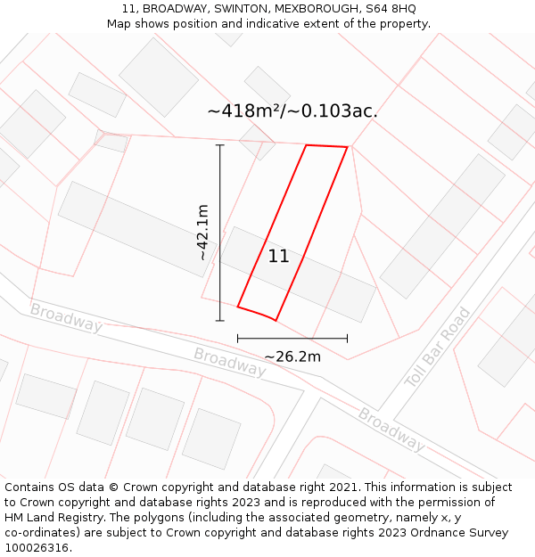 11, BROADWAY, SWINTON, MEXBOROUGH, S64 8HQ: Plot and title map