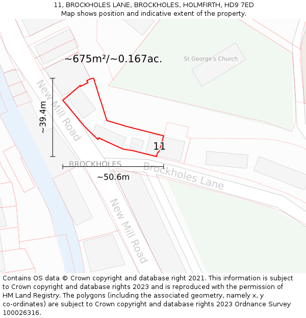 11, BROCKHOLES LANE, BROCKHOLES, HOLMFIRTH, HD9 7ED: Plot and title map
