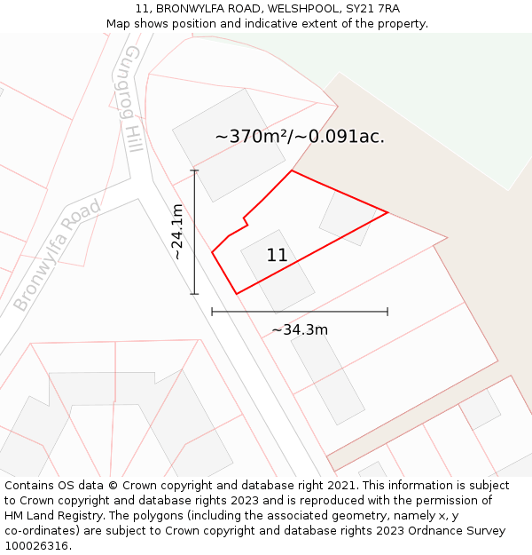 11, BRONWYLFA ROAD, WELSHPOOL, SY21 7RA: Plot and title map