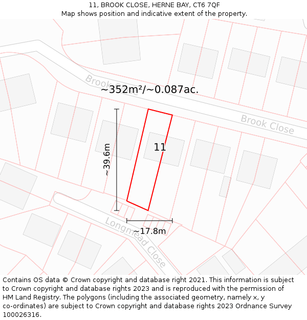 11, BROOK CLOSE, HERNE BAY, CT6 7QF: Plot and title map