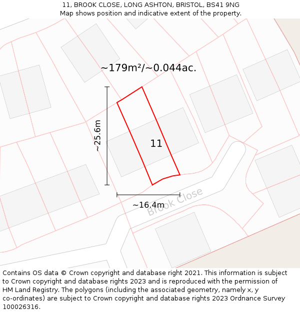 11, BROOK CLOSE, LONG ASHTON, BRISTOL, BS41 9NG: Plot and title map