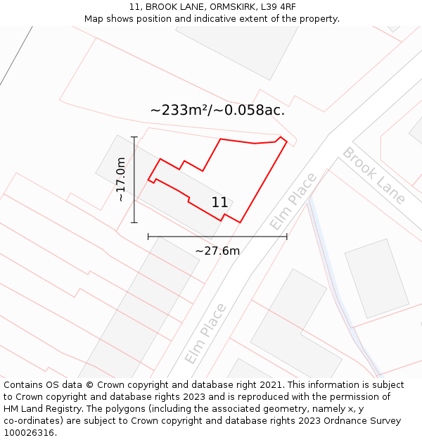 11, BROOK LANE, ORMSKIRK, L39 4RF: Plot and title map