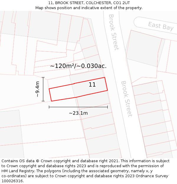 11, BROOK STREET, COLCHESTER, CO1 2UT: Plot and title map