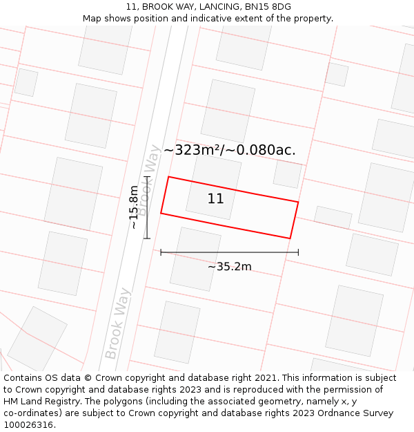 11, BROOK WAY, LANCING, BN15 8DG: Plot and title map