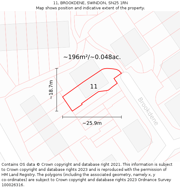 11, BROOKDENE, SWINDON, SN25 1RN: Plot and title map