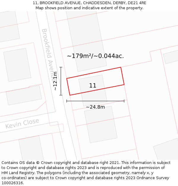 11, BROOKFIELD AVENUE, CHADDESDEN, DERBY, DE21 4RE: Plot and title map