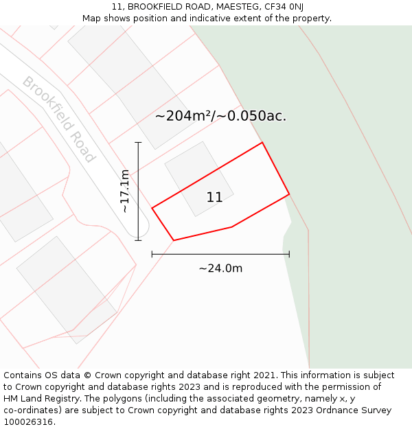 11, BROOKFIELD ROAD, MAESTEG, CF34 0NJ: Plot and title map