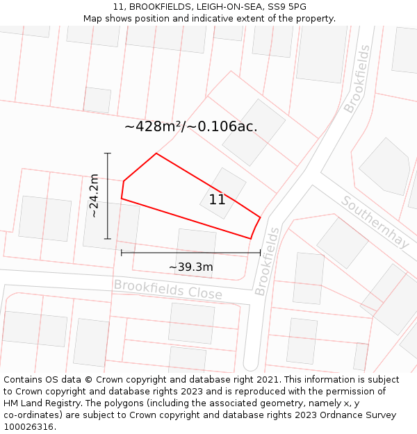 11, BROOKFIELDS, LEIGH-ON-SEA, SS9 5PG: Plot and title map