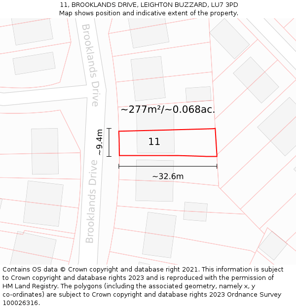 11, BROOKLANDS DRIVE, LEIGHTON BUZZARD, LU7 3PD: Plot and title map