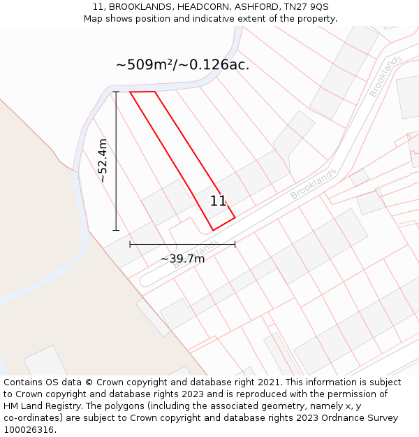 11, BROOKLANDS, HEADCORN, ASHFORD, TN27 9QS: Plot and title map