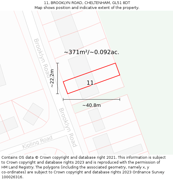 11, BROOKLYN ROAD, CHELTENHAM, GL51 8DT: Plot and title map