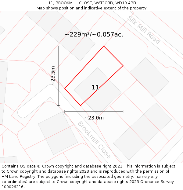 11, BROOKMILL CLOSE, WATFORD, WD19 4BB: Plot and title map