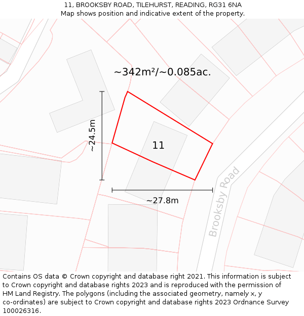 11, BROOKSBY ROAD, TILEHURST, READING, RG31 6NA: Plot and title map