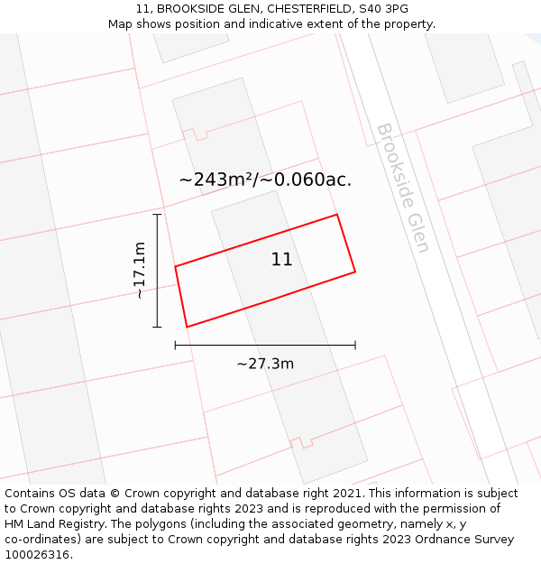 11, BROOKSIDE GLEN, CHESTERFIELD, S40 3PG: Plot and title map
