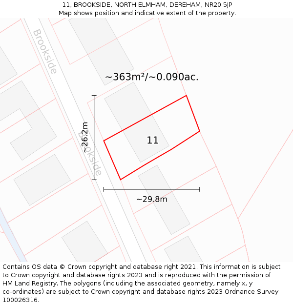 11, BROOKSIDE, NORTH ELMHAM, DEREHAM, NR20 5JP: Plot and title map