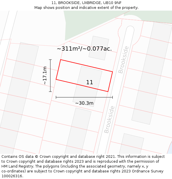 11, BROOKSIDE, UXBRIDGE, UB10 9NF: Plot and title map